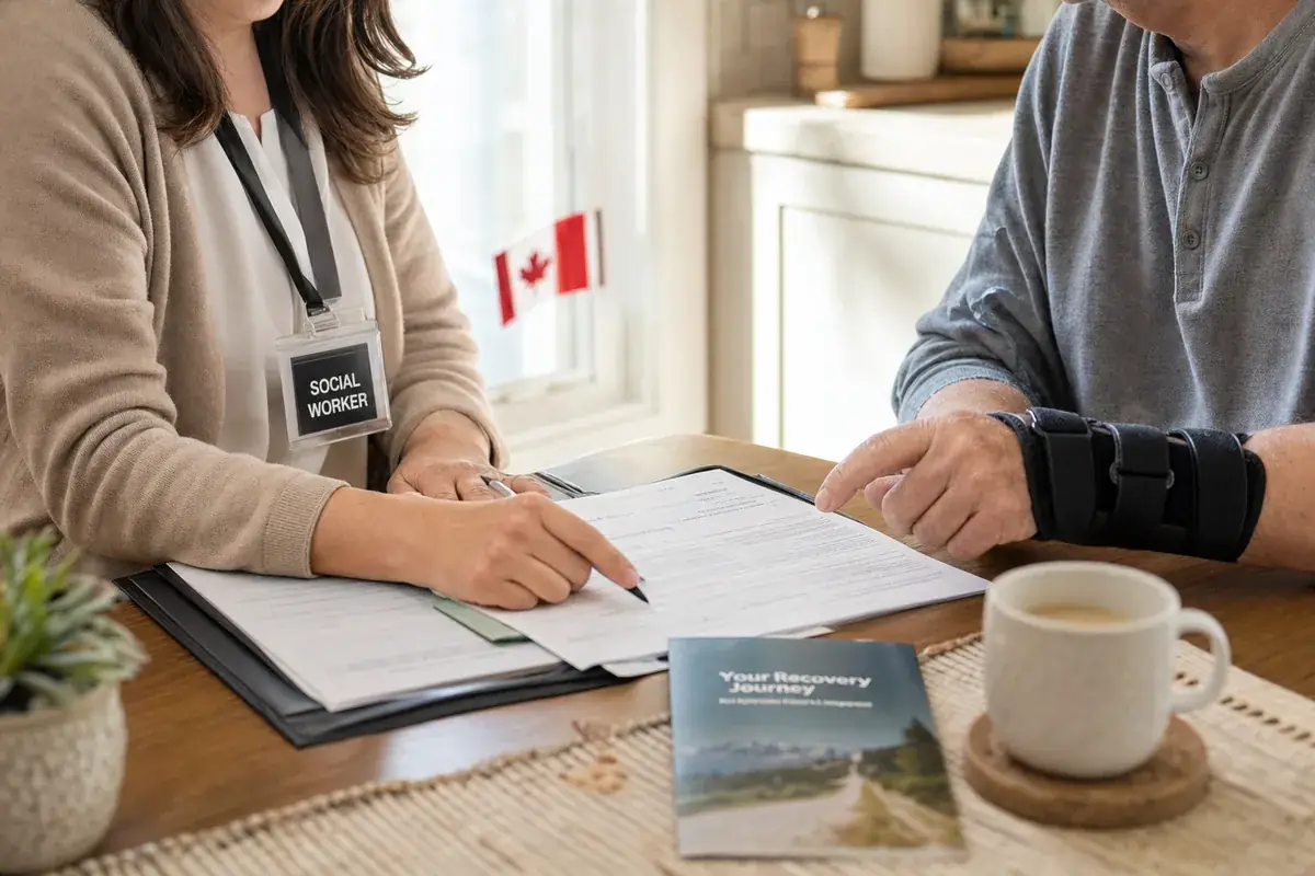 Social worker coordinating MVA recovery care at home